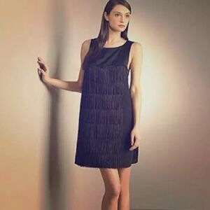 See by Chloe Black Satiny Fringe Cocktail Dress
